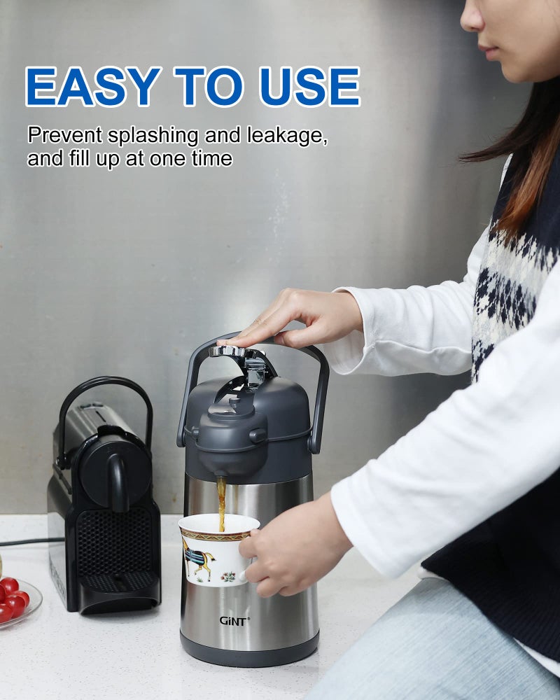 GiNT 74oz Airpot Coffee Dispenser with Pump, Insulated Coffee Carafe for Hot Liquids, Stainless Steel Vacuum Insulated Pump Dispenser for Hot/Cold Beverages (2.2L) - Image 5
